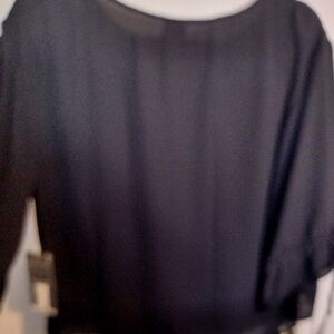 Elegant Black Blouse, SZ XS, Light Fabric, 3/4 Sleeves w/tie, Boat Neck NWT